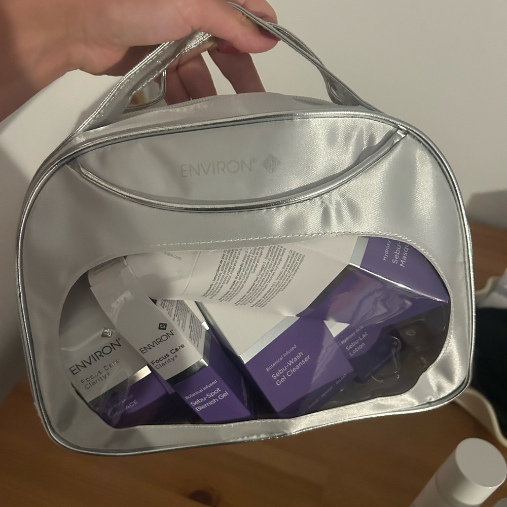 Environ Silver Cosmetic Bag with Skincare Products